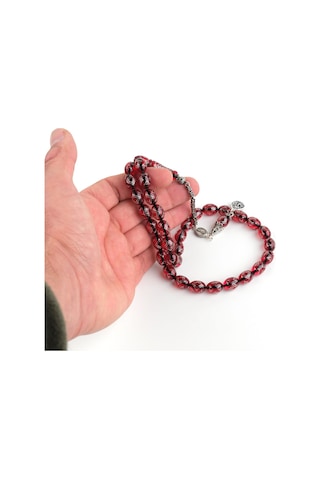 Ateş Kehribar 925ayar Gümüş Çakım Ve Püskül Beyzi Kesim 8.5x12mm Tesbih Kırmızı
