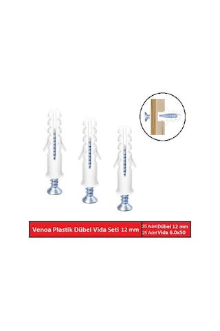 Venoa Ds12 Plastik Dübel Vida Seti 12 Mm 50 Parça