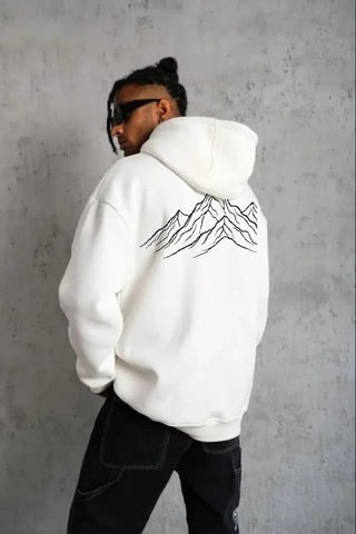 Vexor Erkek Nihilist Penguen Özel Tasarım Oversize Kapüşonlu Sweatshirt - Beyaz