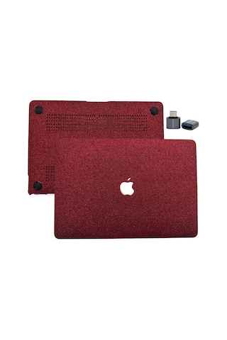 Apple Uyumlu MacBook Air 13 Kılıf Simli Parlak Vinil Sert Hard Case Tpu Taban İnce Hafif A2337 A2179 A1932 Bordo