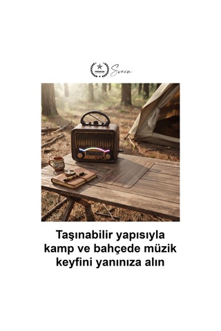 Retroradyo Solar Nostalji Müzik Kutusu Şarjlı Fm Radyo Bluetooth Hoparlör Usb Tf Kart Destekli Ahşa