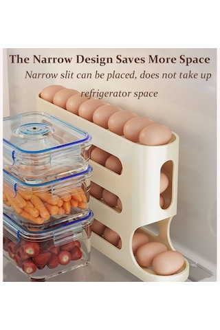 Jms Otomatik Kaydırma Yumurta Raf Tutucu 4 Katlı Buzdolabı Organizatör Beyaz