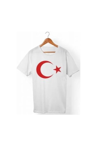 Masho Kids Beyaz Unisex Baskılı Ay Yıldız Tshirt - 29 Ekim Cumhuriyet Bayram Beyaz