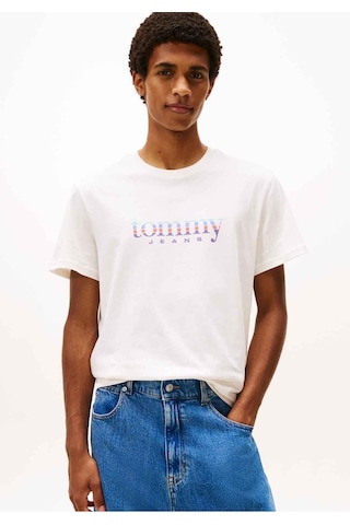 Tommy Hilfiger Erkek Logolu Pamuklu Bisiklet Yakalı Şık Görünüşlü Günlük Kullanıma Uygun Bbeyazz T--12259 Beyaz