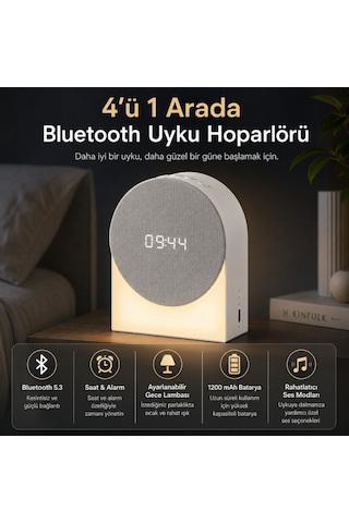 Polham 4in1 Arada Bluetooth Uyku Hoparlörü Gece Lambası, Dijital Saat, Alarm Ve Rahatlatıcı Uyku Sesleri