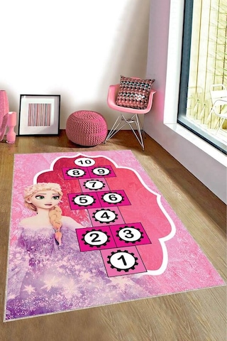 Pembe Kaymaz Taban Seksekli Elsa Kız Çocuk Halısı Ar1478n11