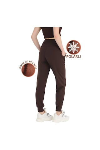 Kadın Koyu Kahve Polarlı Kışlık Eşofman Altı Jogger Yüksek Bel Şardonlu Dalgıç 1062 Koyu Kahve