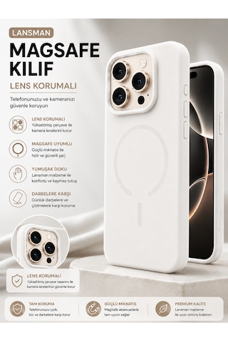 iPhone Uyumlu 15 Pro Max Premium Magsafe Lansman Kılıf Kamera Korumalı Mat Silikon Kapak Beyaz