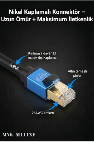 M111xf 5 Metre Cat8 Ethernet Kablosu/40 Gbps Ye Kadar Hiz/5 Metre Cat8 Kablo-s-ftp-26 Awg-2000mhz 5 Metre