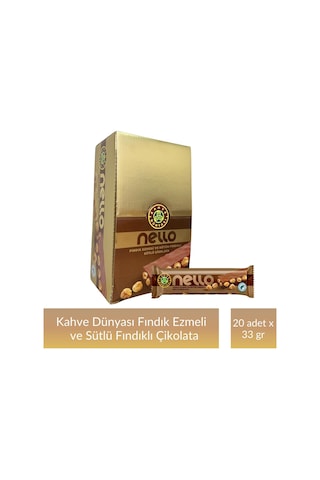 Kahve Dünyası Fındık Ezmesi Ve Bütün Fındıklı Sütlü Çikolata 33 Gr X 20 Adet