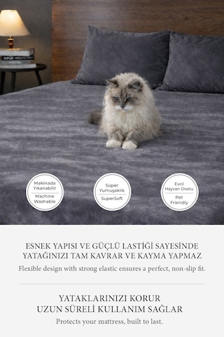 Süper Yumuşak Flanel Kadifemsi Peluş Lastikli Fitted Çarşaf Seti Kaymaz Tek/çift Kişilik Antrasit
