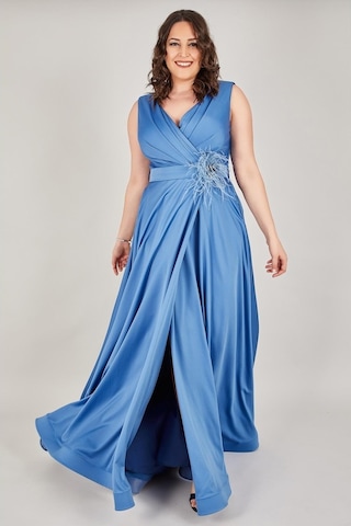 Ladies First Büyük Beden 3434 Indigo Uzun Abiye Elbise
