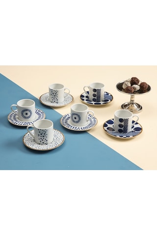 Porland Spotty 6 Kişilik 12 Parça Kahve Fincan Takımı 04ppo000441