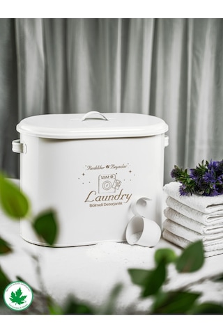 Lin Metal Bölmeli Metal Kapaklı Ölçekli Deterjanlık - Beyaz