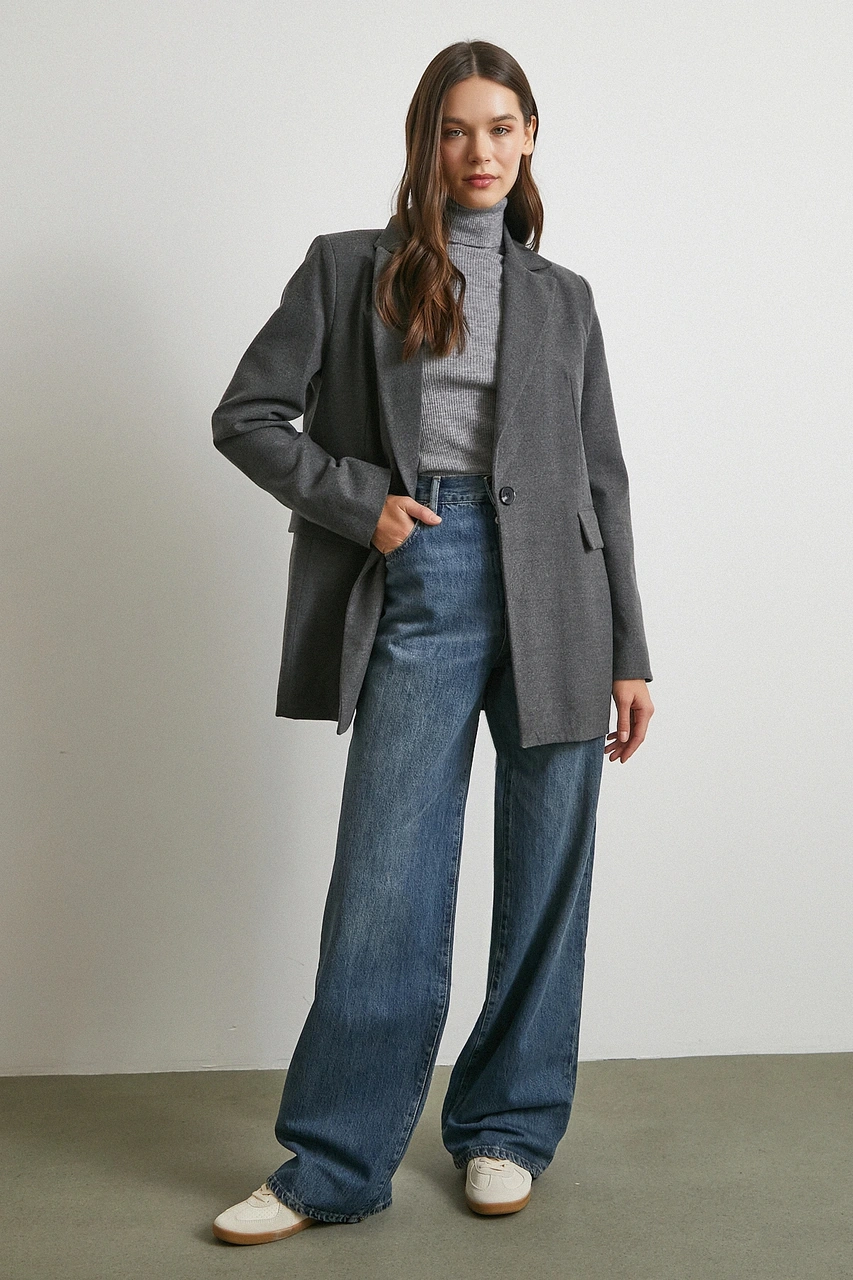 Yüksek Bel Beş Cepli Regular Fit Jean Lacivert Lacivert