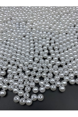 8mm Beyaz Renk Lüks / Lüx Kaplama Plastik Inci Boncuk ,takı Yapım Boncuğu 50gr, 200 Adet