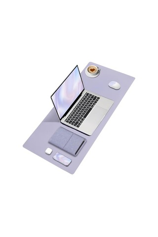 Pu Deri Mouse Pad Dikişli Kenar Dayanıklı Büyük Boy Çift Yönlü Kullanım Ofis Masa Matı Sümen Lila, 70x30 L