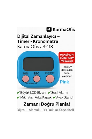 Dijital Kronometre Mavi Pembe Tuşlu Timer 99 Dakika Zamanlayıcı Alarm