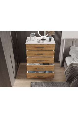 Şifonyer Beş Çekmeceli Parlak Beyaz+ud Beyaz - Ud