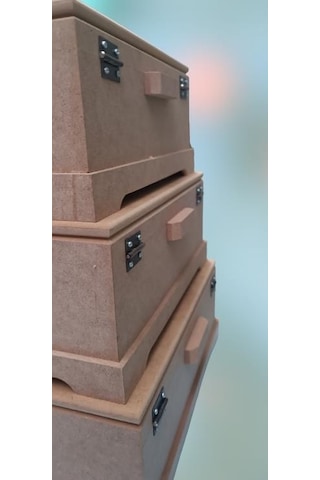 Hobi Dekoratif Model 3lü Makyaj Kutu Set Ahşap HAM MDF El Yapımı