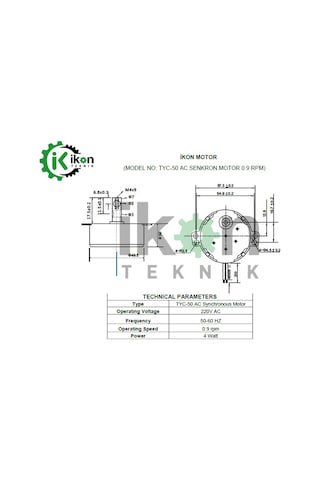 İkon Teknik İKON TEKNİK AC SENKRON TYC 50 4 Watt 0.9 RPM 220 Volt ŞÖMİNE ÇEVİRME MOTORU ÇİFT YÖNLÜ CW/CCW