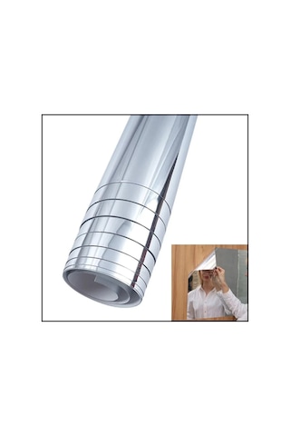 Honmex Banyo İçin 50x100 Cm Pet Materyal Suya Yağa Dayanıklı Otostik Duvar Panosu Ayna Dekorasyon Gümüş