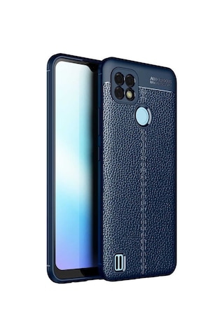 Smcase Realme C21 Kılıf Kamera Korumalı Deri Dokulu Niss Silikon Siyah