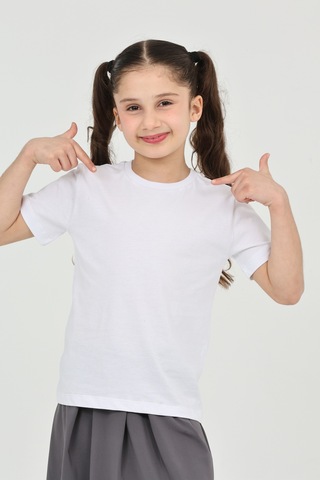 Erdem Kıds Kız Çocuk Beyaz Düz Baskısız Kısa Kol Basic Casual-okul T-shirt Beyaz Beyaz
