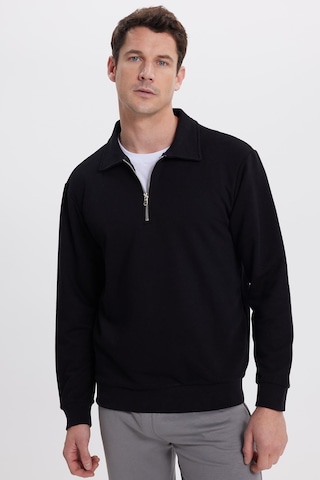 Tudors Erkek Relax Fit Rahat Kesim Pamuklu 3 İplik Fermuarlı Polo Yaka Siyah Sweatshirt-41818 Siyah