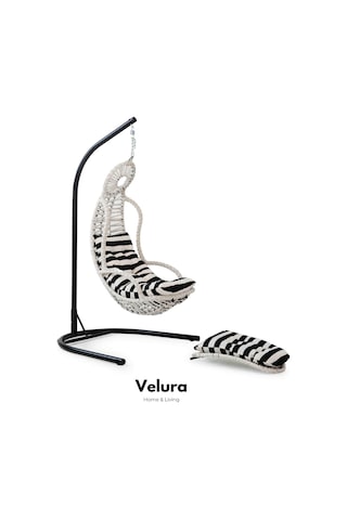 Elit Bahçe Salıncağı - Beyaz Rattan Zebra Minder Beyaz