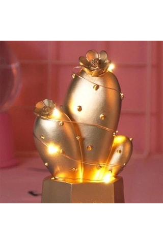 Durukar Led Işıklı Sevimli Kaktüs Dekoratif Masa Lambası Mini Biblo Gece Lambası Gold Çok Renkli