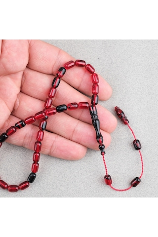 Sıkma Kehribar Kapsül Kesim Sistemli Bilek Boy 5x8mm Tesbih Siyah Kırmızı