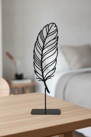 Masaüstü Dekoratif Obje Minimalist Tüy Tasarım Siyah Metal Heykel