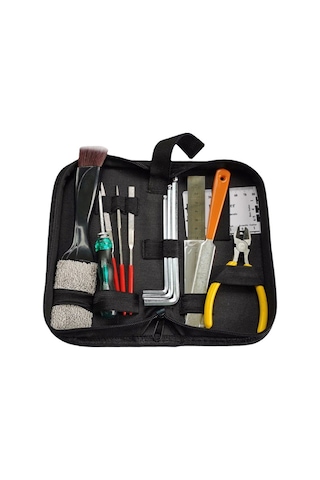 Yaozixa Gitar Tamir Ve Bakım Alet Seti Perde Taşlama Tamir Aleti Gitar Temizleme Fırçası 15 Parça Set Siyah