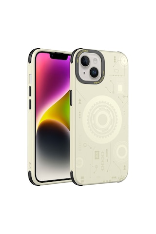 Apple Uyumlu iPhone 14 Plus Uyumlu Zore Wireless Şarj Özellikli Desenli Hot Kılıf-gold Gold -