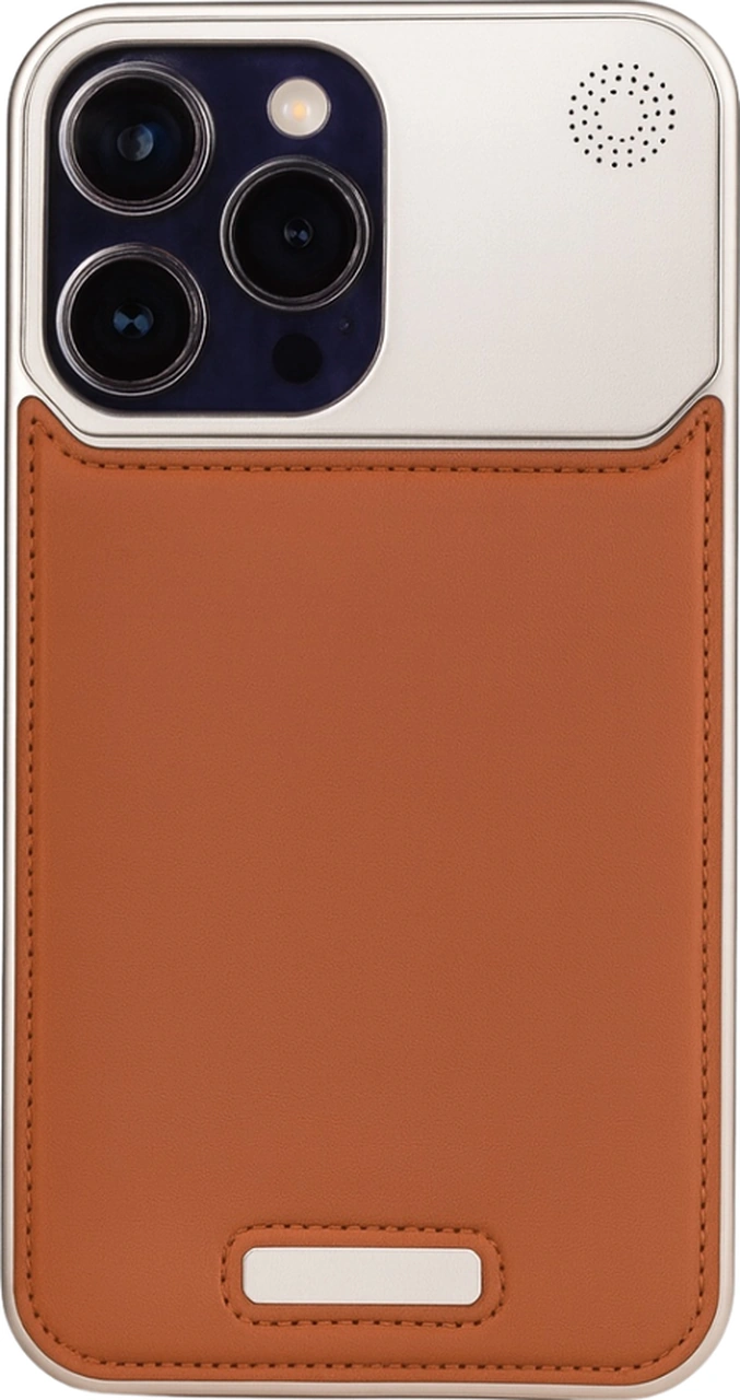 Therock 15 Pro Max Magsafe Özellikli Alüminyum Alaşımlı Hakiki Deri,kokulu Metal Kızaklı Telefon Kılıfı Açık Kahverengi