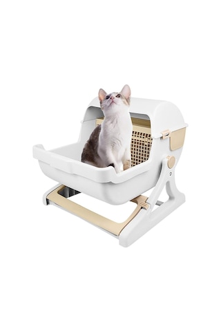 Pet Yarı Otomatik Hızlı Temizlenen Kedi Kumu Kutusu Lüks Kedi Tuvaleti Renk : Yeşil