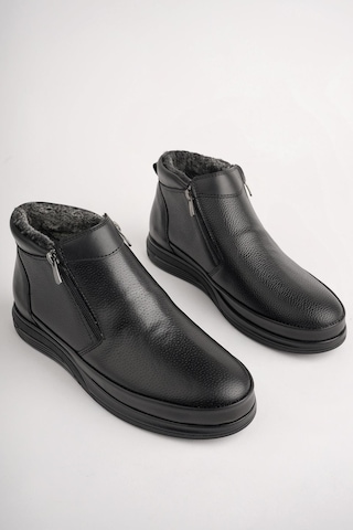 Muggo Davila Garantili Çift Fermuarlı Kürklü Erkek Bot Siyah