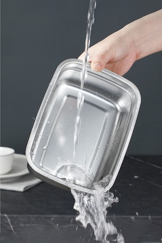 Çelik 2200 Ml Yemek Meyve Et Buzdolabı Beslenme Saklama Kabı Mt110-22 Gri