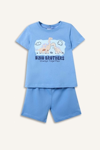 Defacto Dinozor Baskılı 2li Pijama Takımı Erkek Bebek H4034a526hsbe194 Mavi-be194