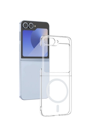 Samsung Uyumlu Galaxy Z Flip 6 Kılıf Kablosuz Şarj Ve Magsafe Destekli Slimsafe Premium Sert Pc Silikon Kapak Şeffaf