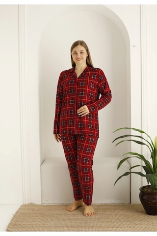 Burcumay Kadın Battal Boy Pijama Takımı Kırmızı