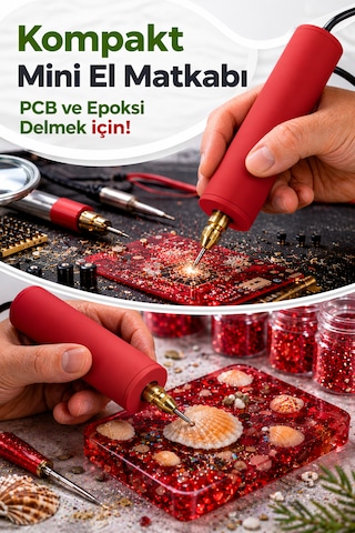 Usb Mini Drill Matkap Seti 7 Parça Mandren Seti+ 3 Adet Mikro Matkap Ucu Hassas Delme & Dıy-mını-usb-09-kırmızı