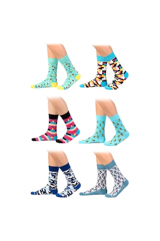 6'lı Organik Pamuklu Dikişsiz Erkek Çok Renkli Desenli Çorap (448387653) Siyah