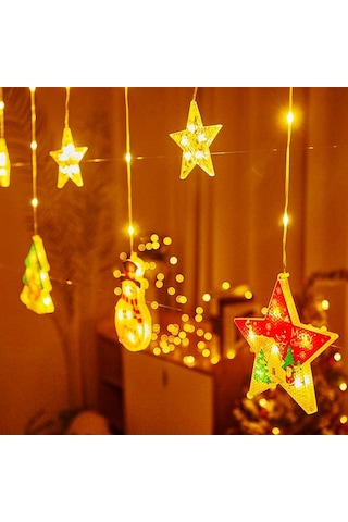 Vıp Deluxe 3 Metre Yıldızlı Noel Salkım Led Işık Led Çam Ağacı Kar Tanesi Çorap Ay Yıldız Firgürlü Gün Işığı