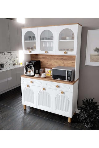 Rosa Kahve Köşesi - 140 Cm Mdf Mutfak Dolabı - Led Aydınlatmalı -