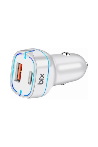 Bix BX-CCP36WT 36W QC 3.0 USB Type-C PD Araç İçi Hızlı Şarj Adaptörü Beyaz