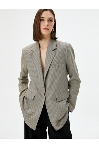 Koton Blazer Ceket Kapaklı Cepli Düğmeli Viskon Karışımlı Kahverengi Ekose 4sak50004pw 4SAK50004PW5C3 Kahverengi