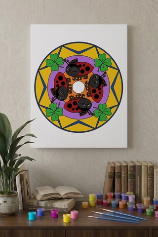 Uğur Böceği Desenli Mandala Ahşap Boyama Seti 40x50 Cm