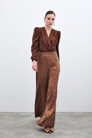 Sateen Jakarlı Salaş Pantolon - Kahve Kahverengi